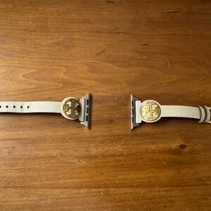 Tory Burch Apple smart watch band, white/ivory leather with gold Miller emblem